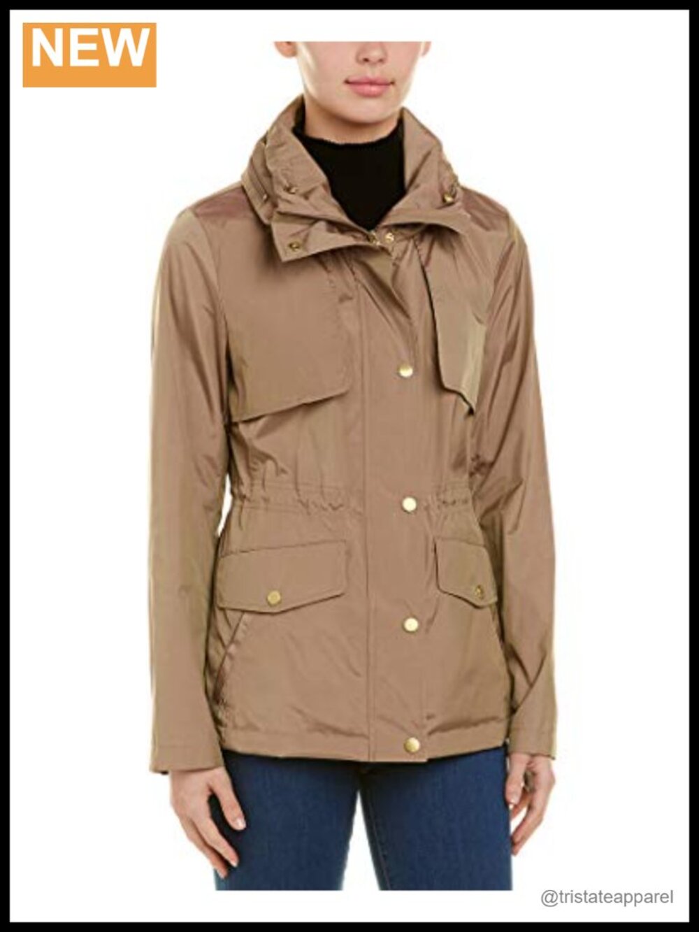 Cole Haan Packable Rain Jacket Detachable Hood Draw Cord Travel
